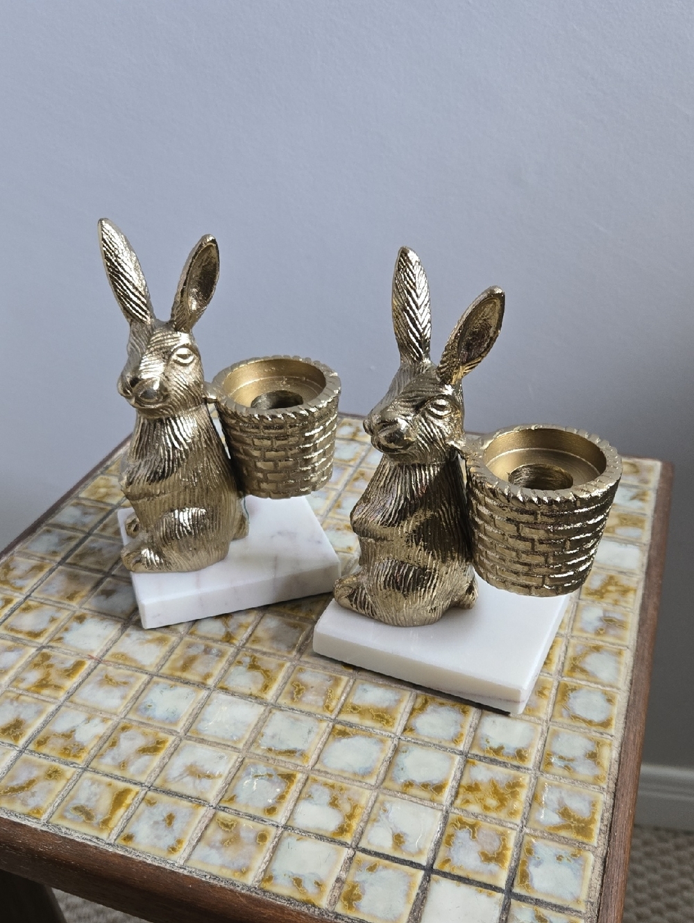 2 Brass Coloured Bunny Rabbit Candle Holders